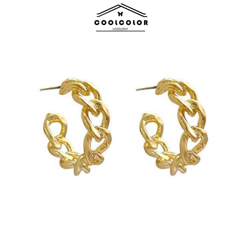 COD Anting-Anting Retro Fashion Logam Berongga Rantai Stud Earrings Premium Sense Earring- cl