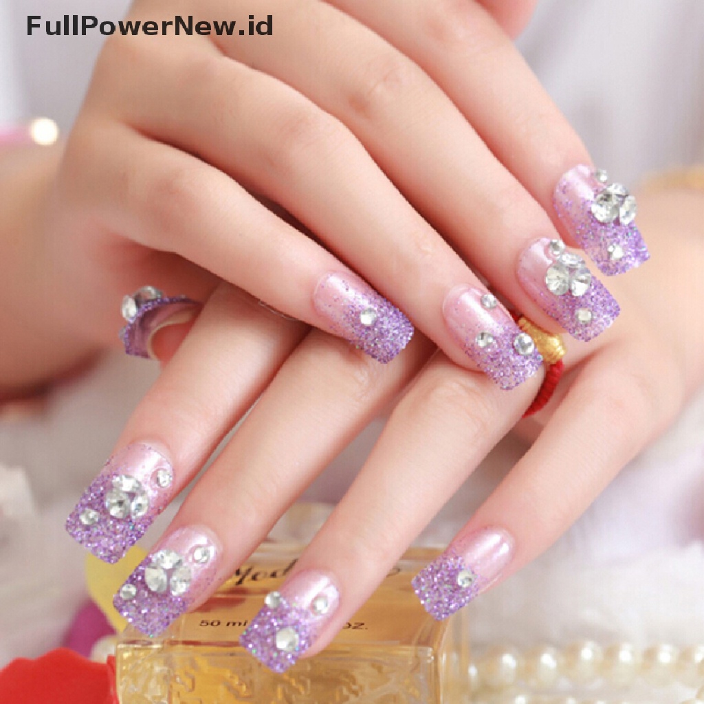 [KUKU PALSU] 24 Xred Purple Fake Nails Art Tips Acrylic Nail False Full Cover Manicure .