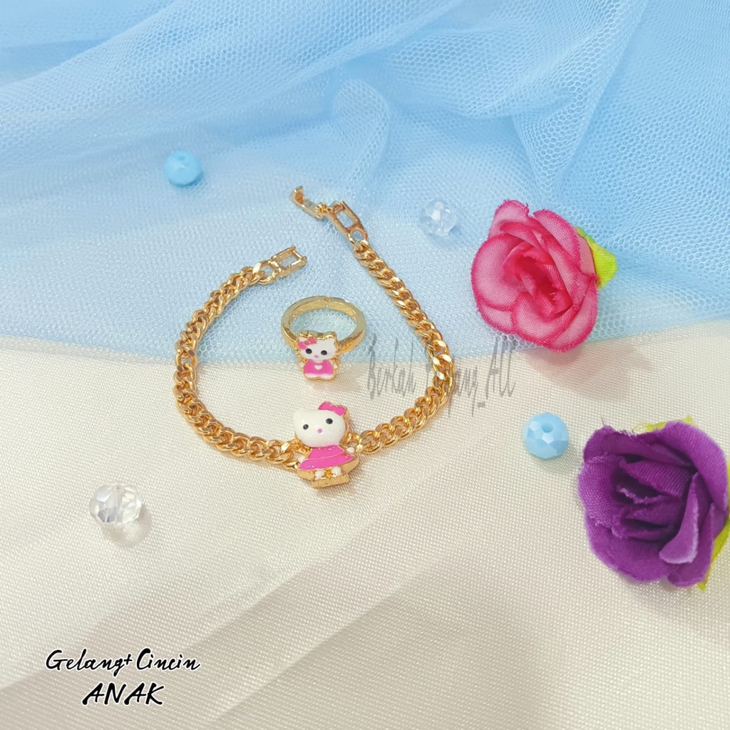 GELANG+CINCIN ANAK PLAT KARAKTER perhiasan super berkelas fashion korea anti karat dan anti luntur