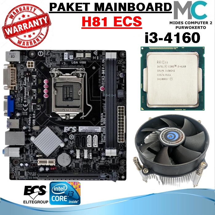 Jual Paket Mobo Soket 1150 H81 Ecs Dan Processor I3 4160 Dan Fan Ori ...