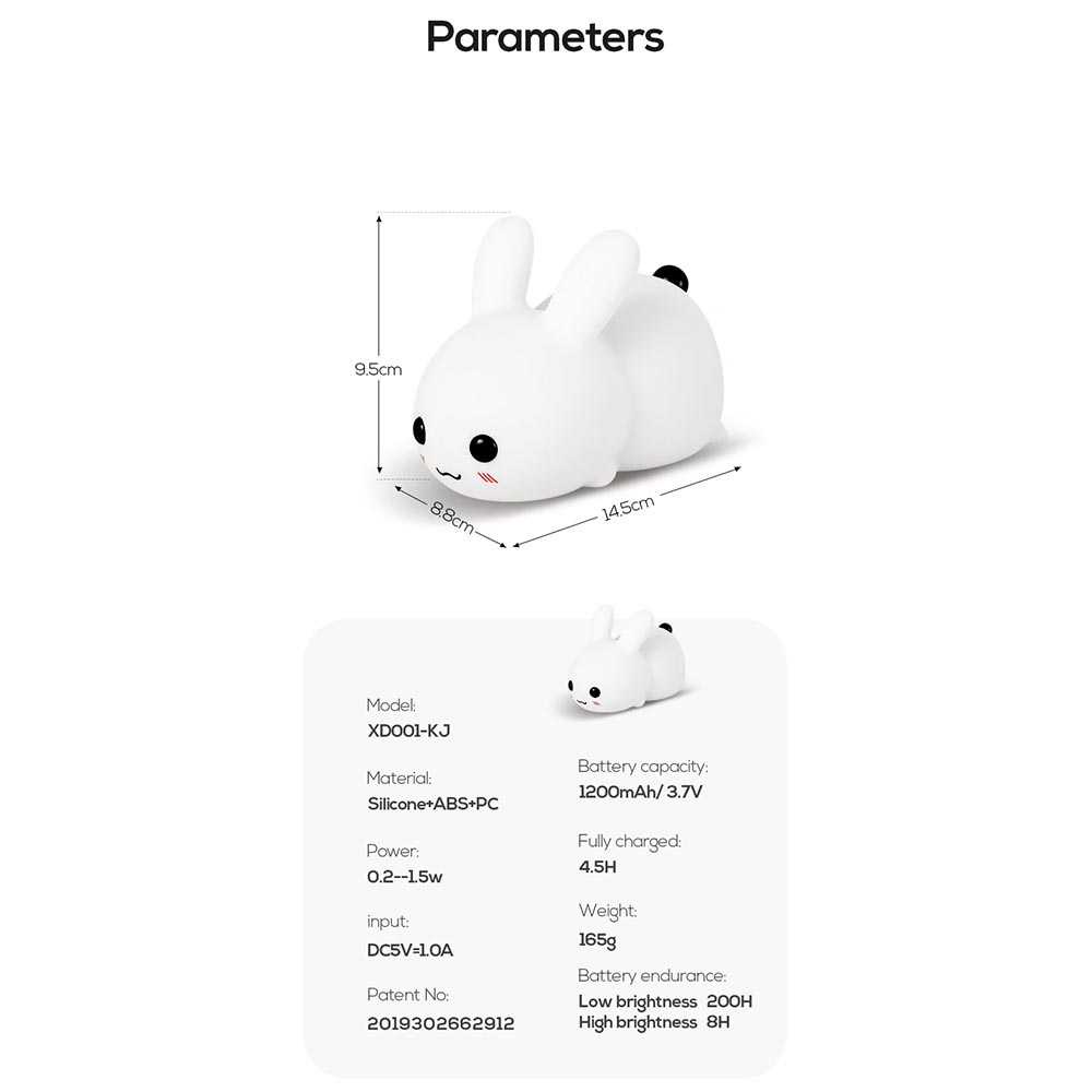 Lampu Tidur LED Sensor Sentuh Silikon Light Model Rabbit Warm White Baterai Isi Ulang Dekorasi Kamar Minimalis