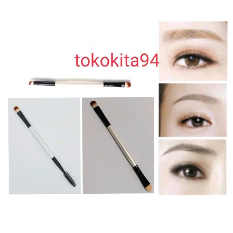 Kuas 2 in 1 Satuan - Kuas Alis Eyeshadow Mascara 1Pcs - Brush Eyebrow Hitam Putih