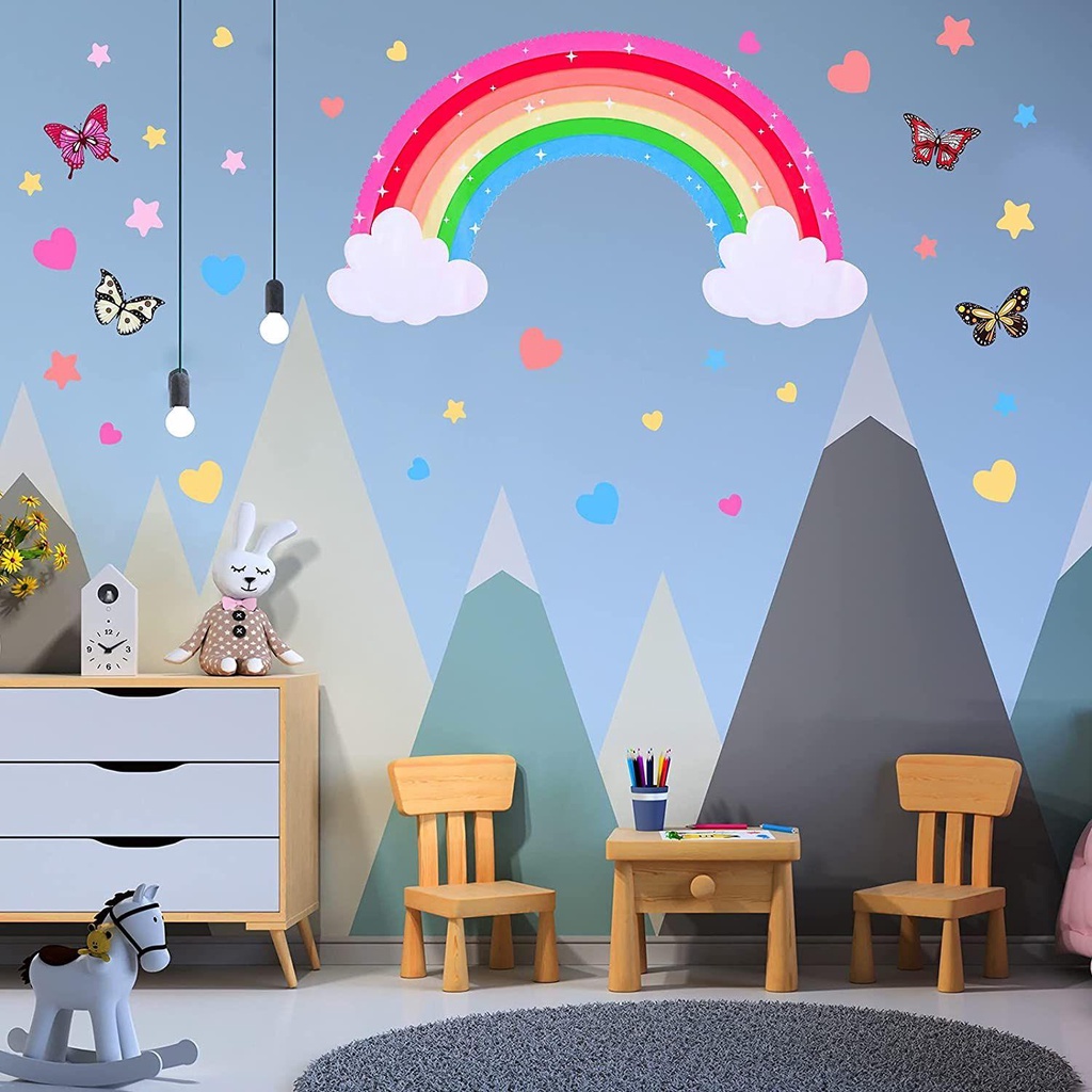 Nanas Pelangi Wall Decals Colorful Kamar Cewek PVC Vinyl Stiker Dinding