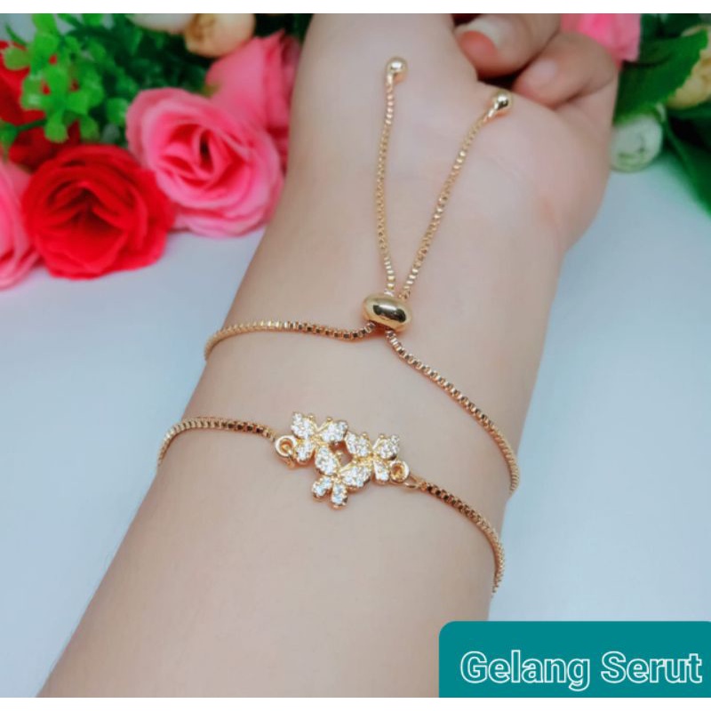 Gelang serut xuping lapis emas motif bunga