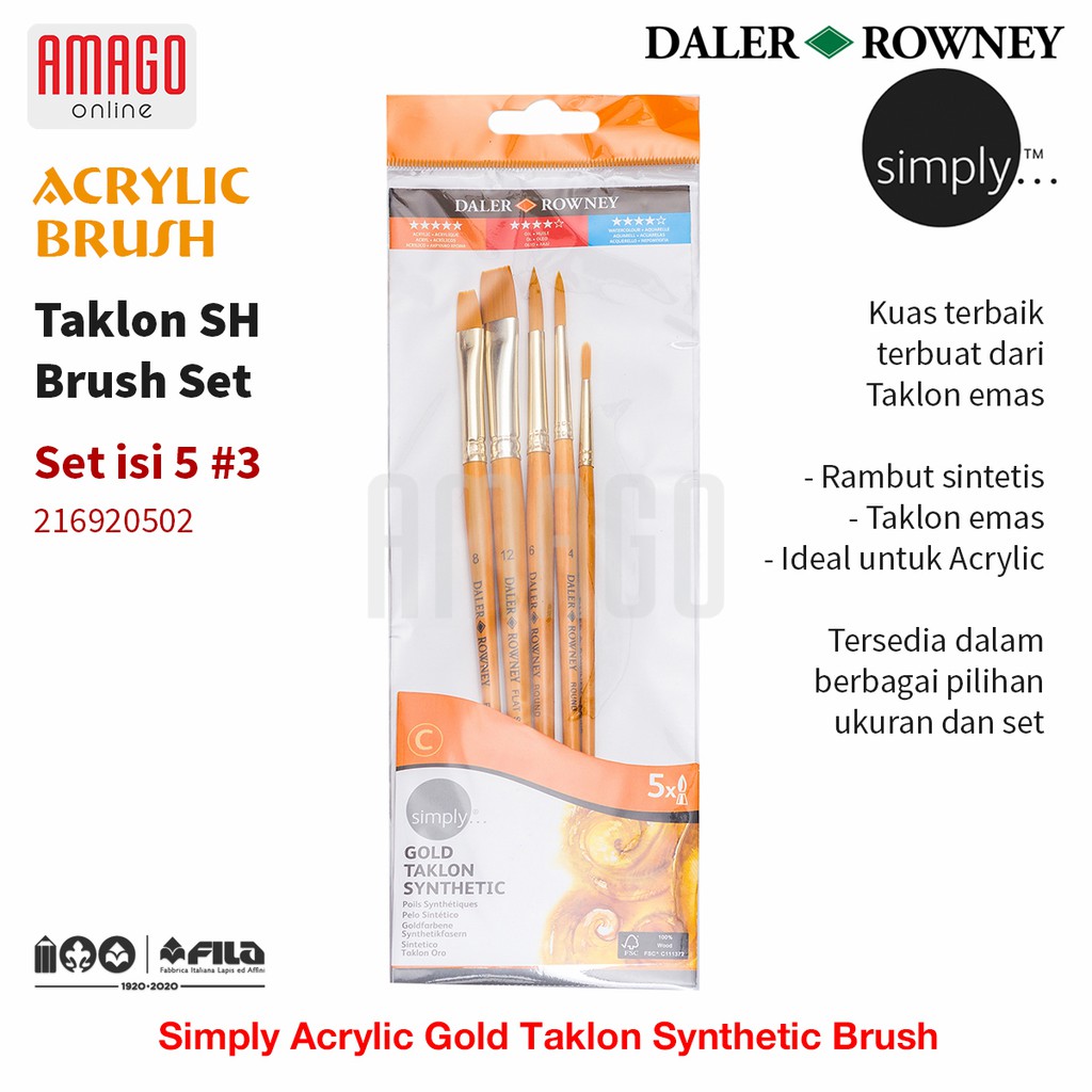 

DALER-ROWNEY Simply Acrylic Gold Taklon Brush Set 5 pcs #3 - 216920502