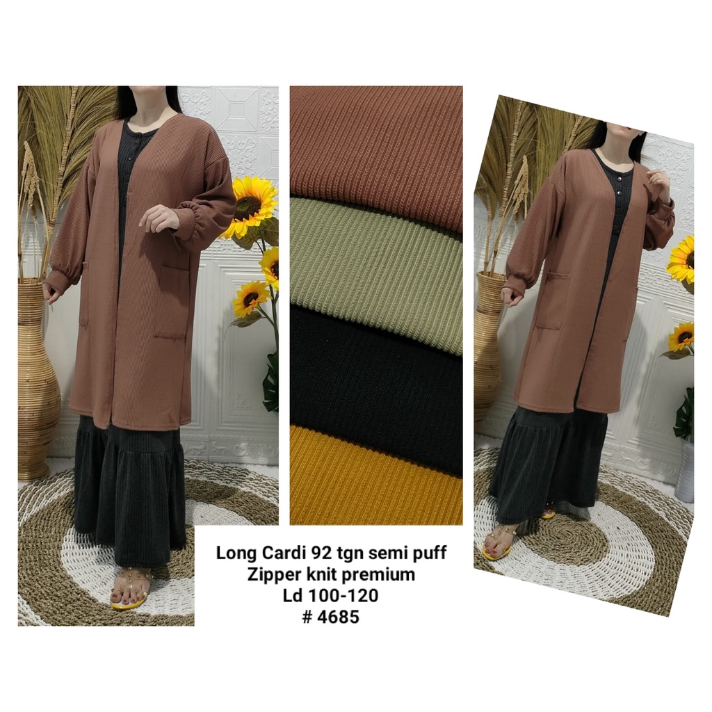 Cardigan Zipper Knit Tangan Semi Puff By Aquila