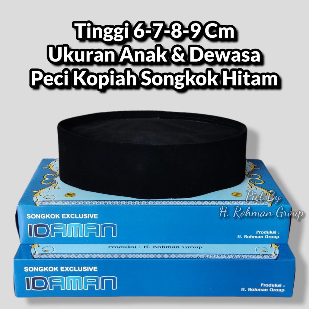 Peci Hitam Pendek Tinggi 6,7,8,9Cm Ukuran Lengkap Anak Dan Dewasa