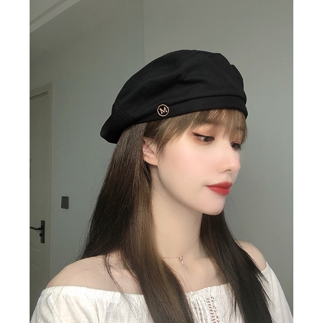 Topi Baret Korea Wanita Dewasa New Varian Motif M Gaya Vintage Fashion wanita kualitas import BRT2