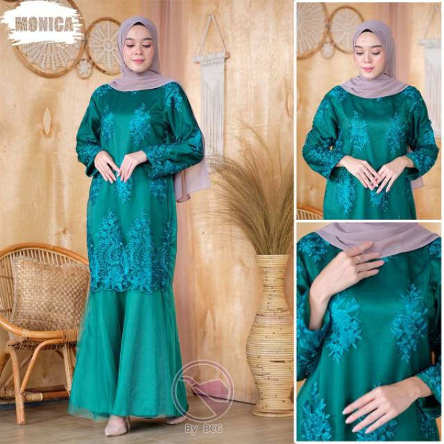 Gamis brokat tille bordir 3D Monica