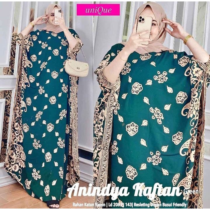 Kaftan Anindya - Kaftan Wanita Jumbo Katun Rayon Batik Premium Busui Daster Gamis Batik Bigsize  Fashion Muslim Kekinian LD 208 cm