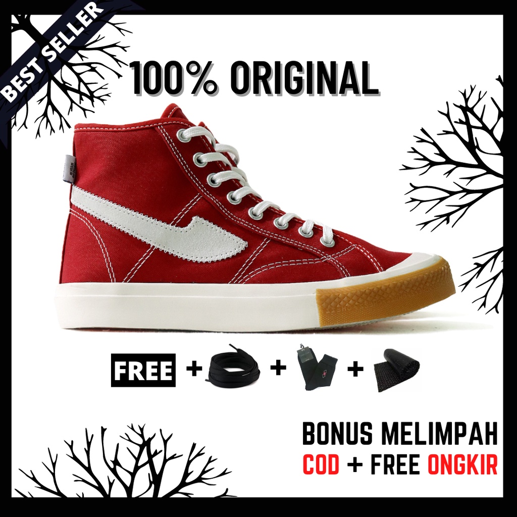 100% Original Sepatu Lokal Casual Red Gum Hi | Not Compass Gazelle Red Gum High