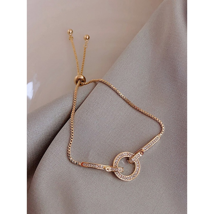 Gelang Rantai Adjustable Bentuk Bulat Geometris Bahan Zirkon Gaya Korea Untuk Wanita