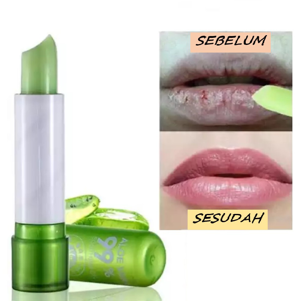 5 Pcs Lipbalm Pemerah Bibir Aloe Vera 99% TERLARIS / Lipstik Tahan Lama Anti Air Aloe Vera 99% / Lipgloss Lipstik Korea Soothing Gel Bisa Untuk Melengkapi Liptint Anak Sekolah – Makeup Kosmetik Wanita Pelembab Bibir Pink Alami Lidah Buaya ORIGINAL