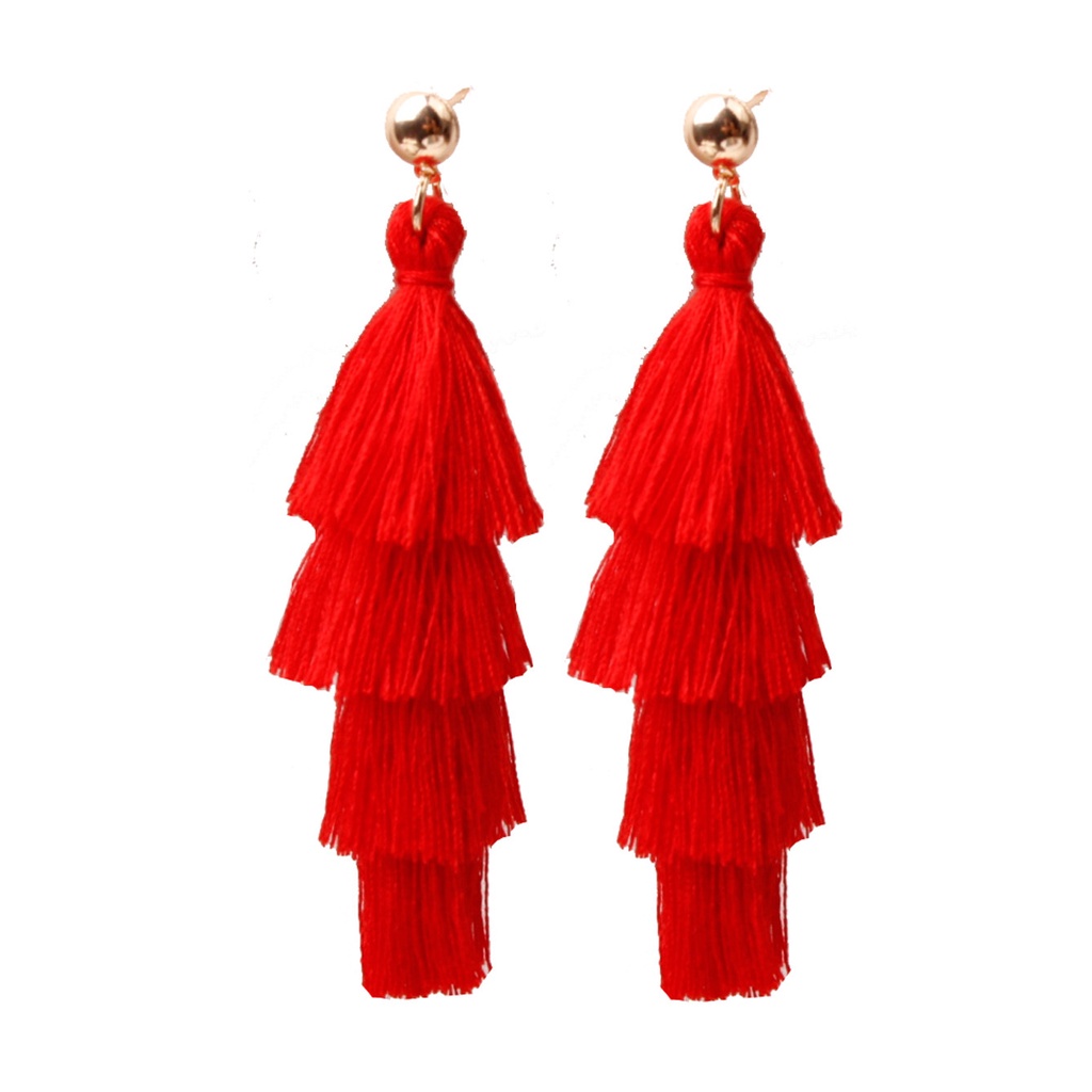 Eropa dan Amerika baru rumbai anting-anting panjang multi-lapisan benang sutra gaya bohemian anting-