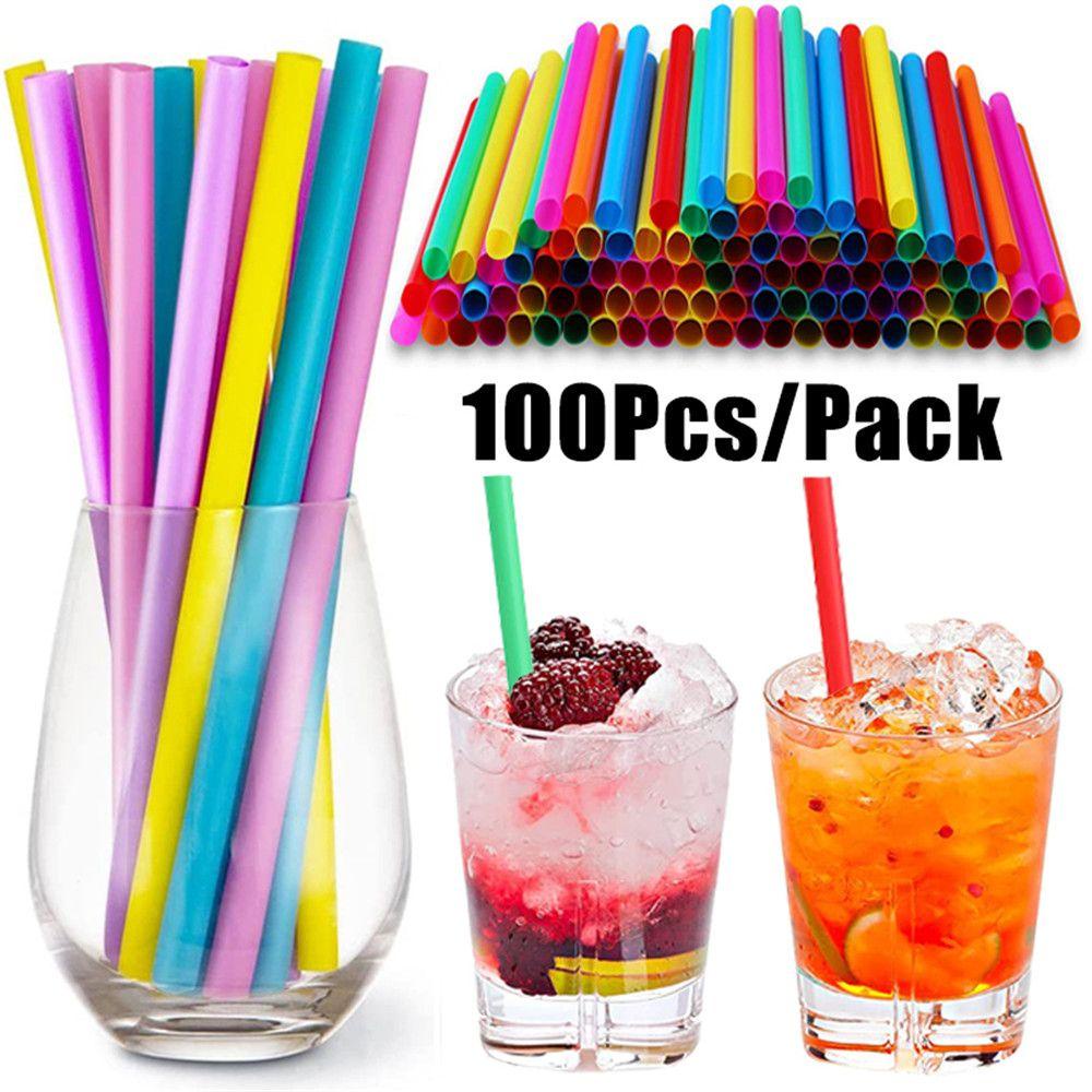 Top 100pcs Sedotan Sekali Pakai Minuman Dekorasi Pesta Natal Aksesoris Peralatan Dapur Warna Warni Straw