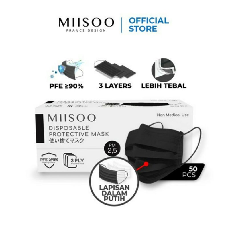 tersedia jual masker hitam masker MIISOO masker earloop 3ply isi 50pcs