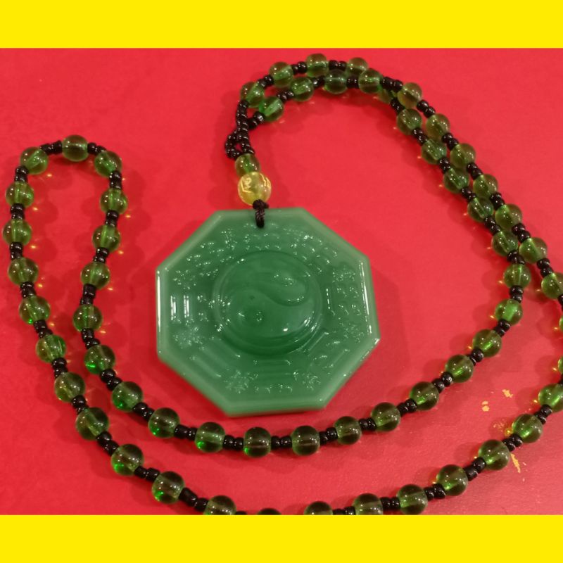 kalung liontin Ying yang giok hijau premium