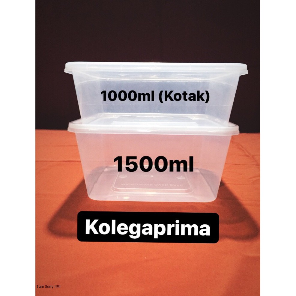 KOTAK MAKAN PLASTIK SQUARE 1500ML (PERSEGI/KOTAK)/OTK 1500/ WADAH PLASTIK MURAH ISI 25PCS