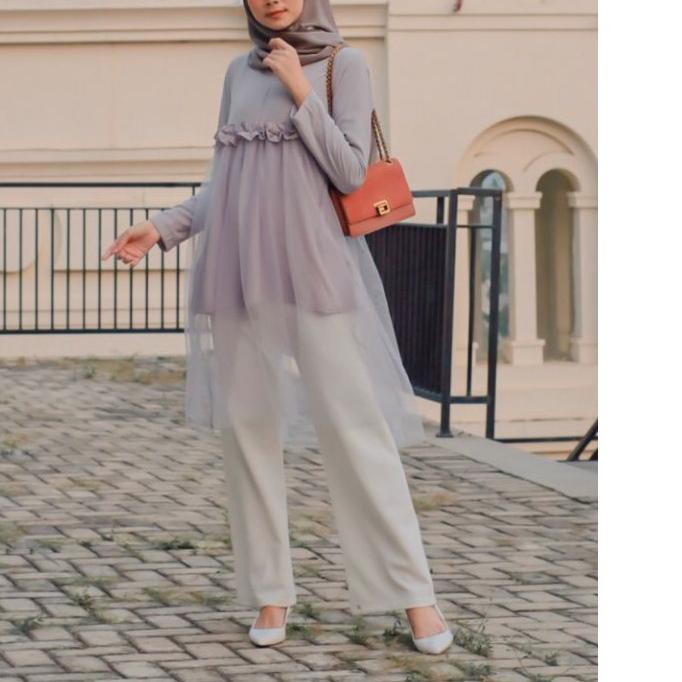 ❄ Midi Ruffle Tulle Tunik - Tunik Tile Dot - Atasan Tile Ω