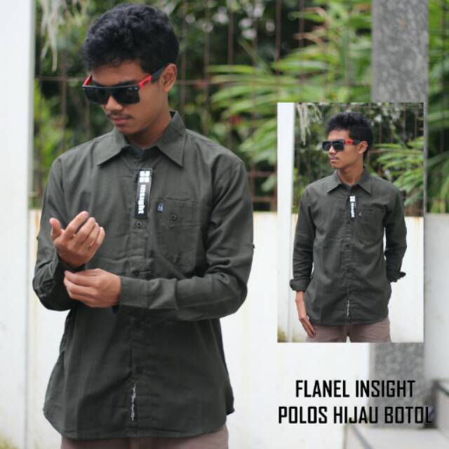 KEMEJA FLANEL INSIGHT POLOS HIJAU BOTOL