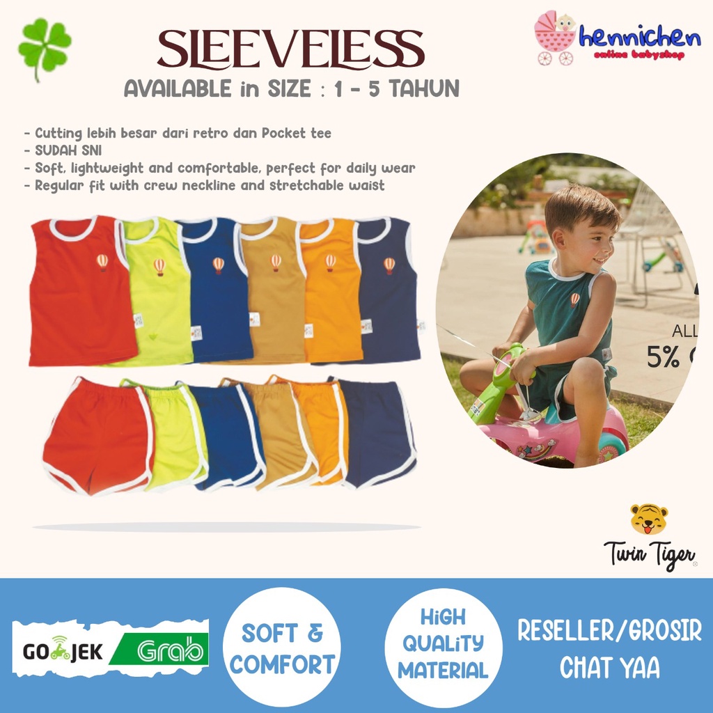 TWIN TIGER SLEEVELESS ACTIVE WEAR SETELAN KUTUNG ANAK 1-5 Tahun