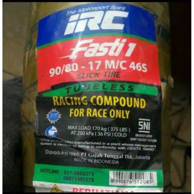 Ban irc fasti 1 slick/botak ring 17 ukuran 90/80-17 racing compound ban motor tubeless