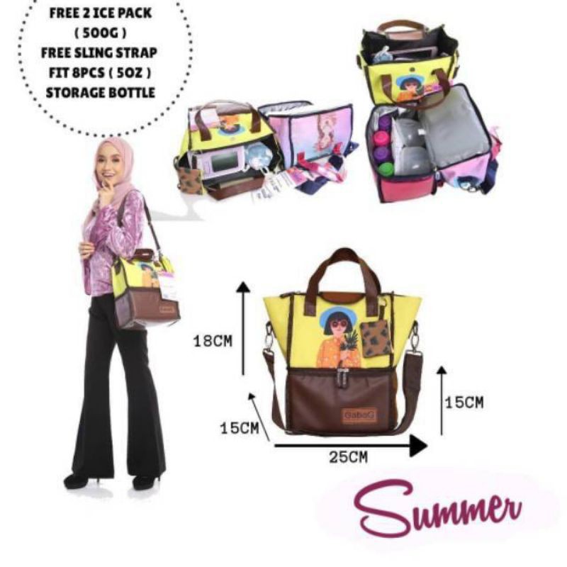 Myg - 1 KG - Cooler Bag Gabag Summer Double Sling Thermal Bag - Free 2 Ice Gel - Tas Asi - Tas Bayi