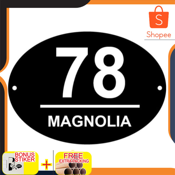 

nomor rumah acrylic timbul 30x20 cm Oval - dasar putih Keren