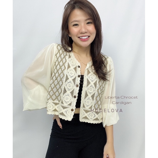 MDLV ~ 67110# Liberta Crochet Cardigan Atasan Blouse Import