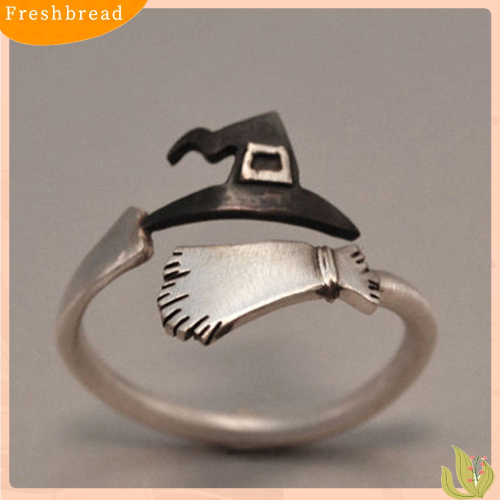 Terlaris Cute Women Halloween Witch Hat Broom Open Finger Ring Adjustable Jewelry Gift