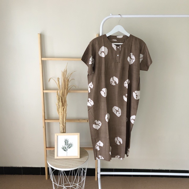 hirafa - Daster Shibori Tie Dye / Daster Pendek Baju Tidur Santai Motif Jumputan-Coklat Muda