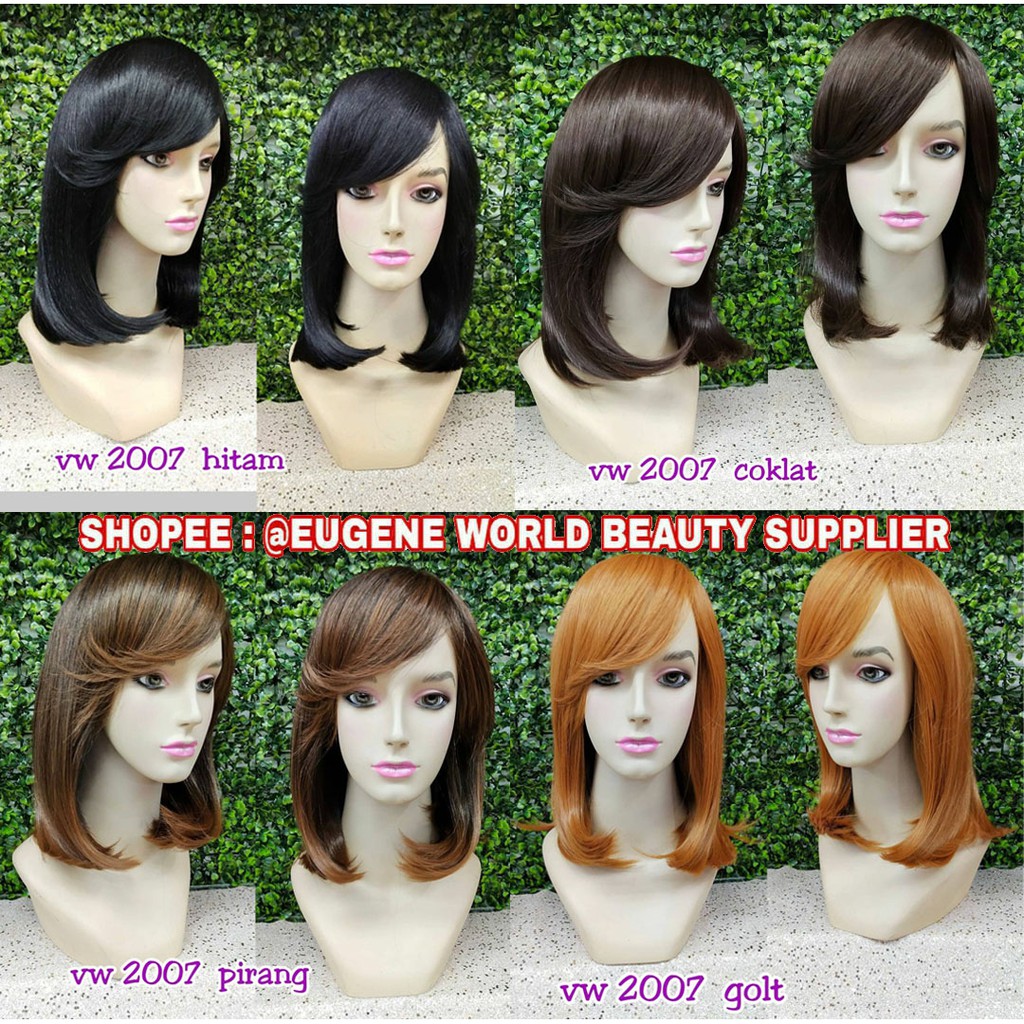 WIG WANITA PENDEK LURUS BOB PONI SAMPING WIG KOREA NATURAL ALAMI RAMBUT ASLI HITAM COKLAT 2007B