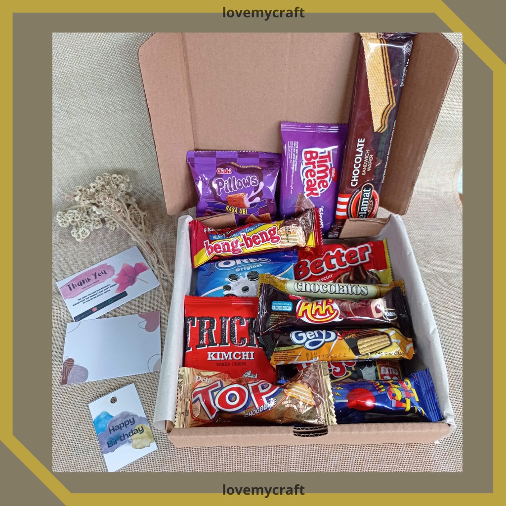 

BEST SELLER SNACK BOX ISI 13 PCS GIFT BOX HAMPERS FREE REQUEST GRETTING CARD HADIAH ULANG TAHUN