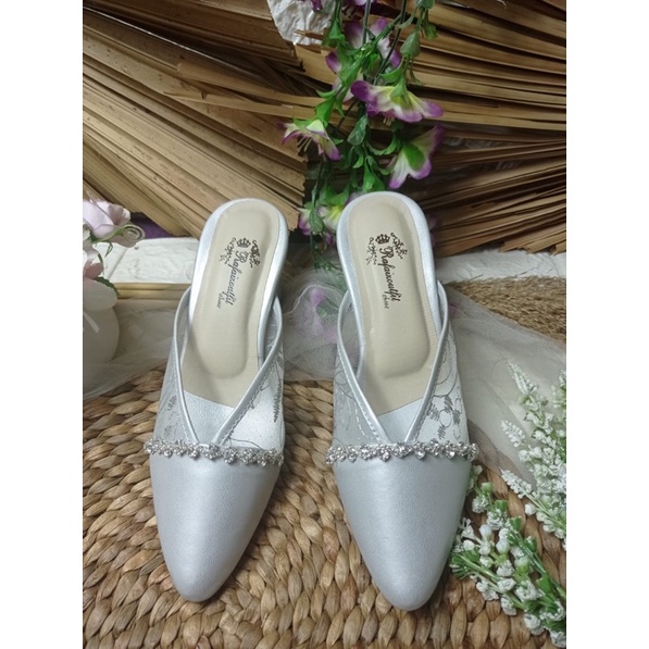 sepatu alexna silver motif bunga 7cm tahu