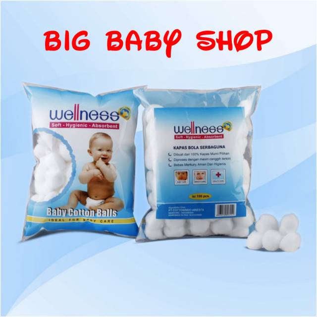 WELLNESS Baby Cotton Balls/Kapas Bola/Bulat WELLNESS Isi 100 pcs 100pcs