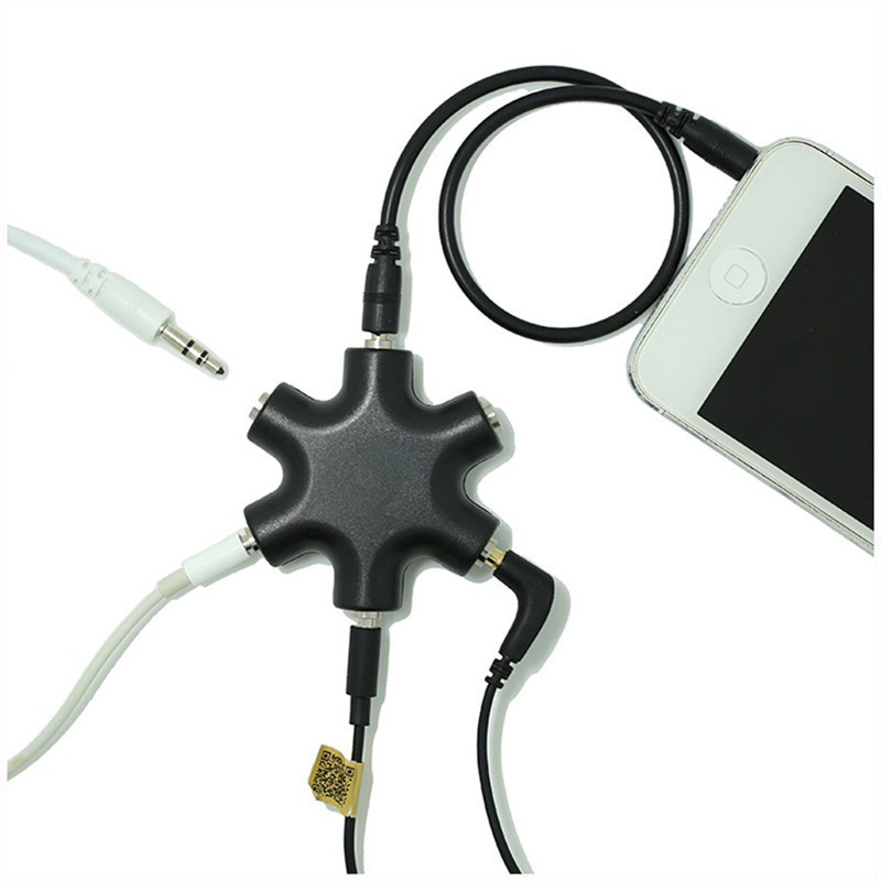 Adapter Splitter 6 Port Male to 5 Female Audio Headphone 3.5mm