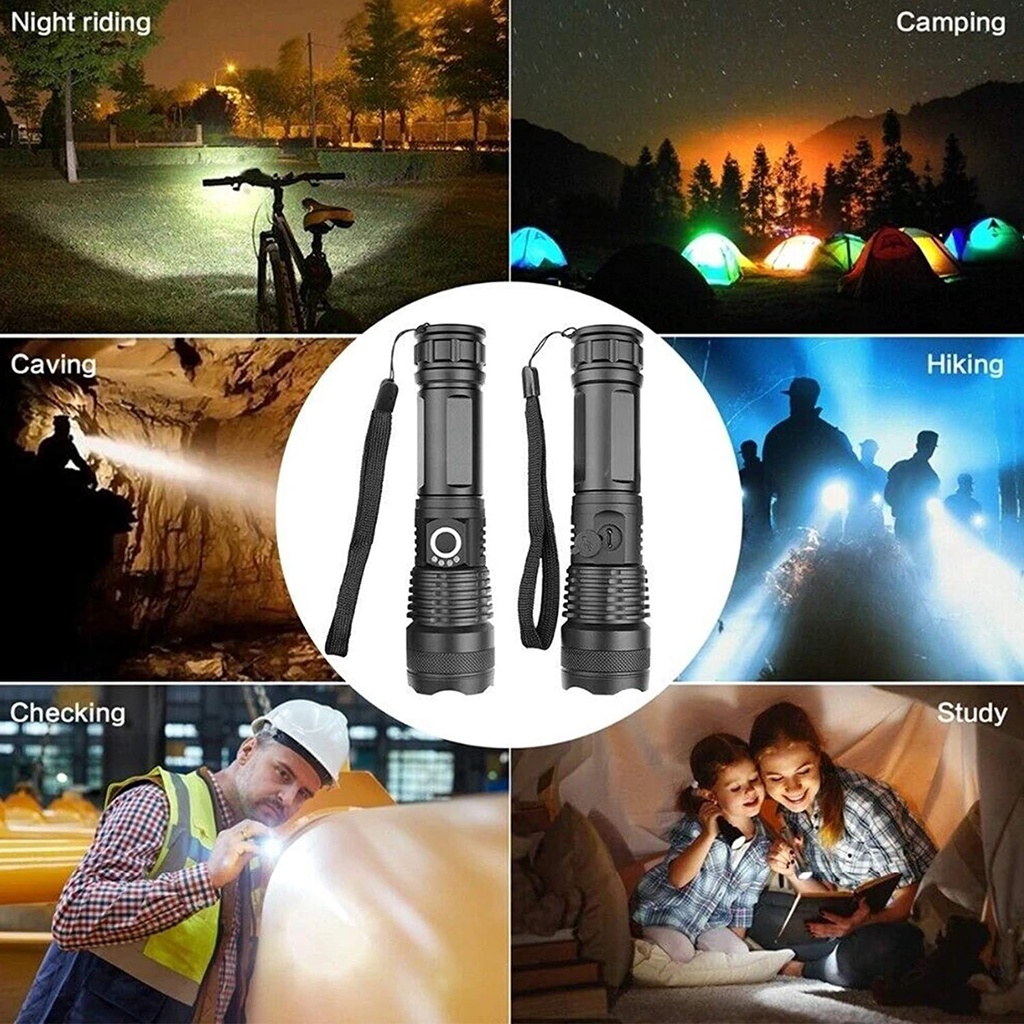 SENTER LED LIGHTS SUPER TERANG JARAK JAUH DAN LEBAR TAHAN AIR SUPER LIGHT RECHARGEABLE WATERPROOF FLASHLIGHT BR48