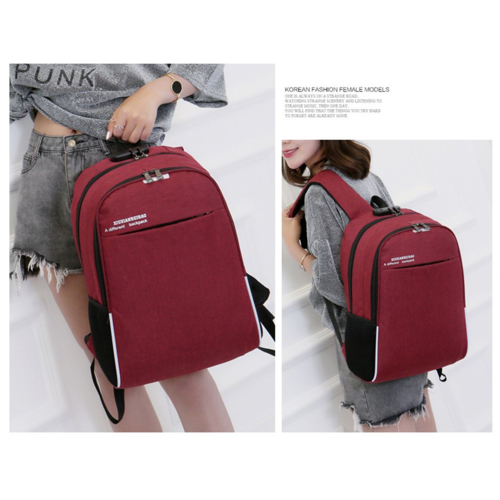 Tas Ransel Backpack KUNCI Nomor SECURITY LOCK Korea Fashion Waterproo USB Port + Lubang Earphone