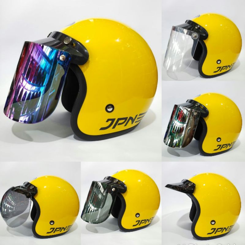 Helm Jpn Bogo Retro Arc Kuning Glossy Kaca Datar Flat Visor Shopee Indonesia