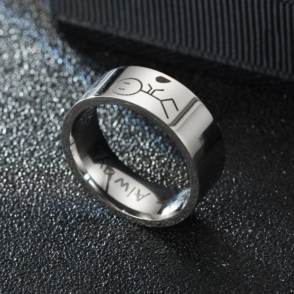 Needway Cincin Pasangan Kreatif Keren Her Forever Stainless Steel Kawin Pertunangan Cincin Kartun Cincin Ukir