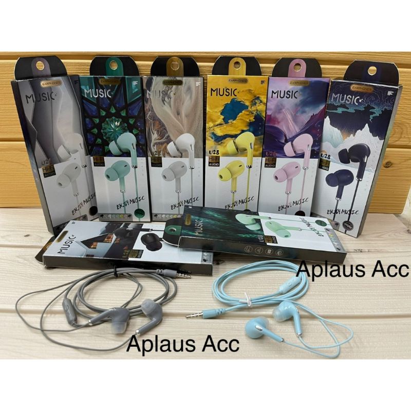 Handsfree Headset Macaron + Mic U28 Stereo Bass Earphone Music