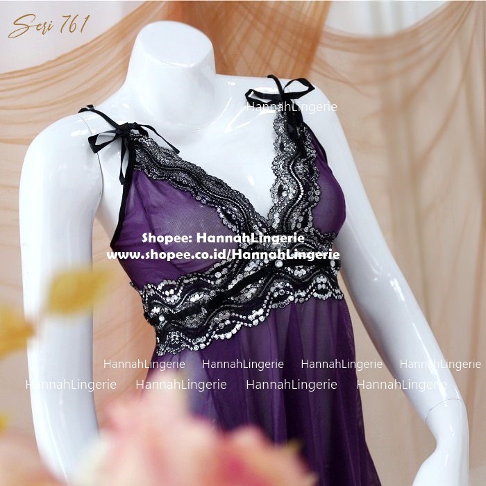 Lingerie S-L Premium by Hannah Lingerie Warna Ungu Mewah Baju Tidur Sexi Transparan Wanita Hot 761