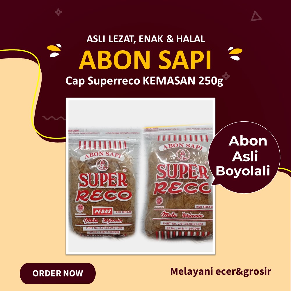 

Abon Sapi Asli Original Halal Super cap Super reco Boyolali 250gr Kemasan Ziplock KUALITAS