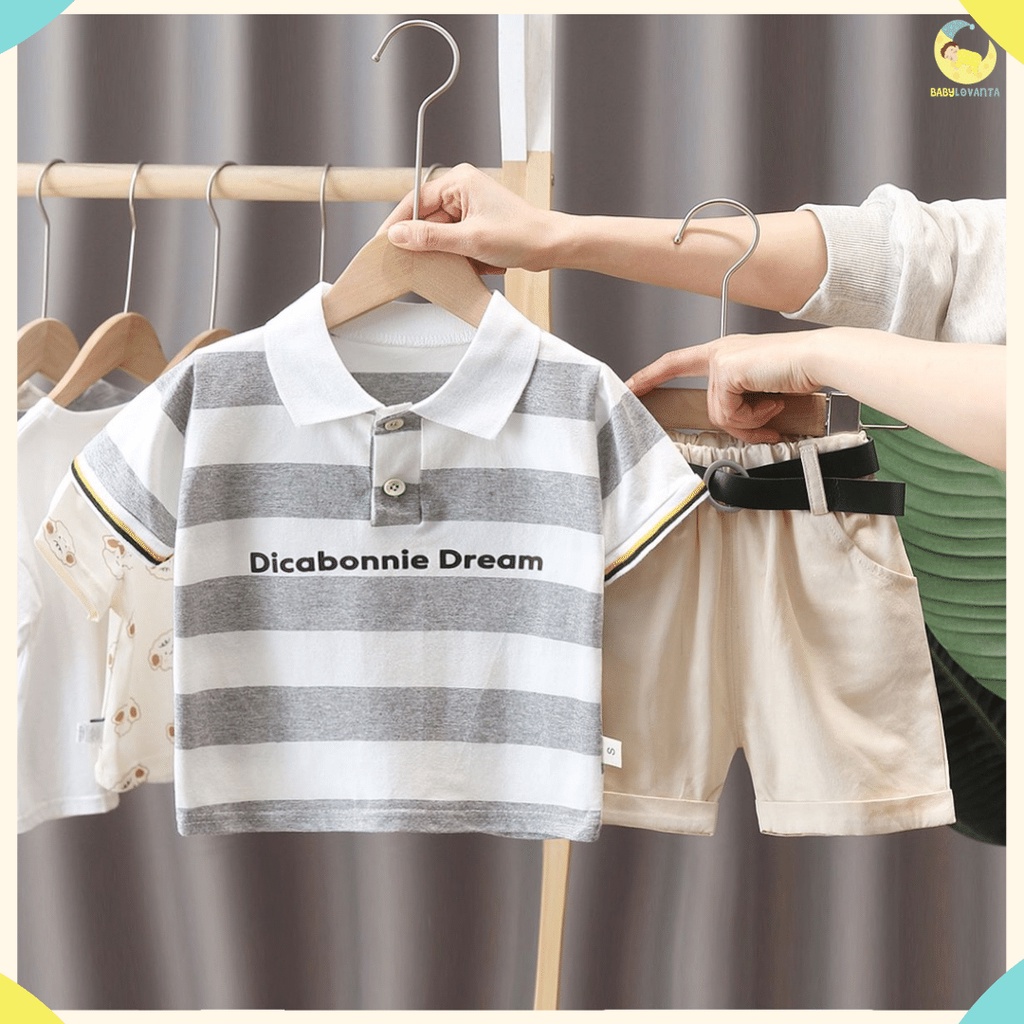 BABYLOVANTA- Setelan baju anak laki laki baju baby impor premium/ motif SALUR DREAM HITAM DAN ABU 0-5 Tahun baju korean style premium