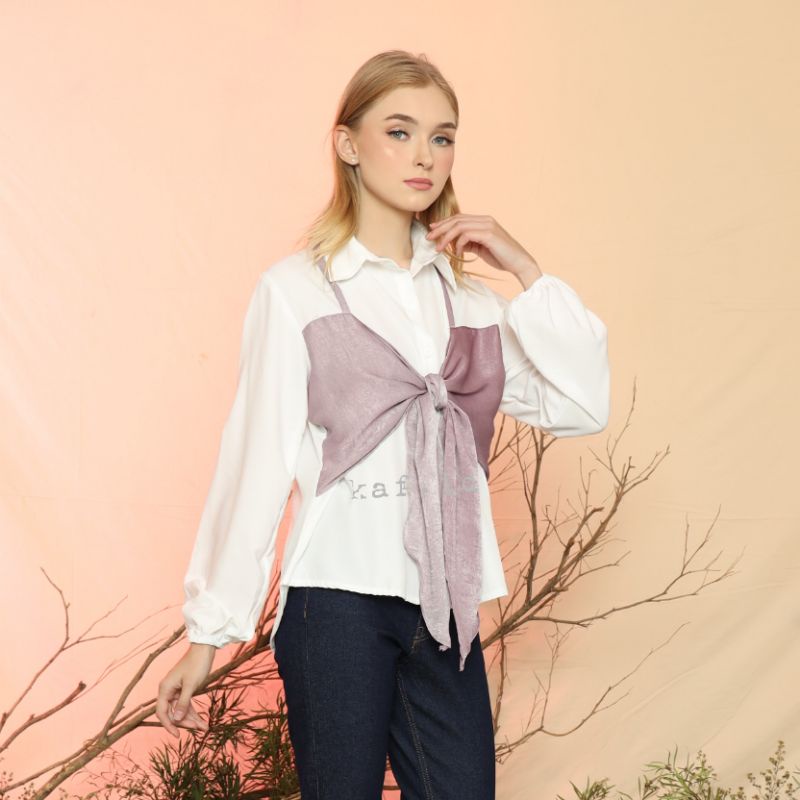 ATASAN LALISA BOW KEMEJA WANITA MODEL PITA BERKUALITAS KOREAN STYLE PREMIUM - ATASAN BOW TRENDING