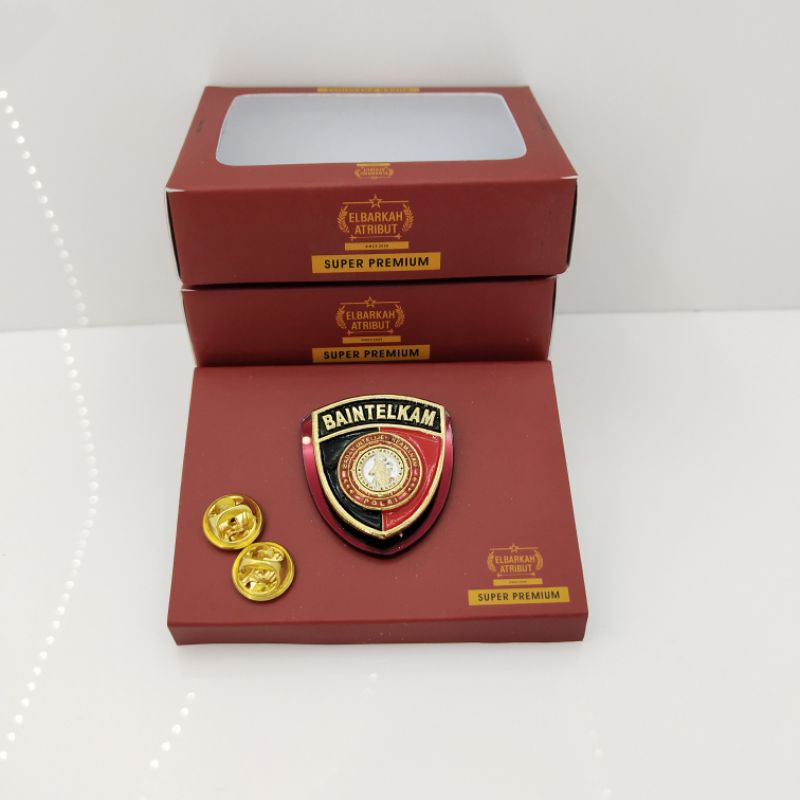 PIN POLRI BAINTELKAM DENGAN AKRILIK MERAH GOLD PLATED SUPER PREMIUM