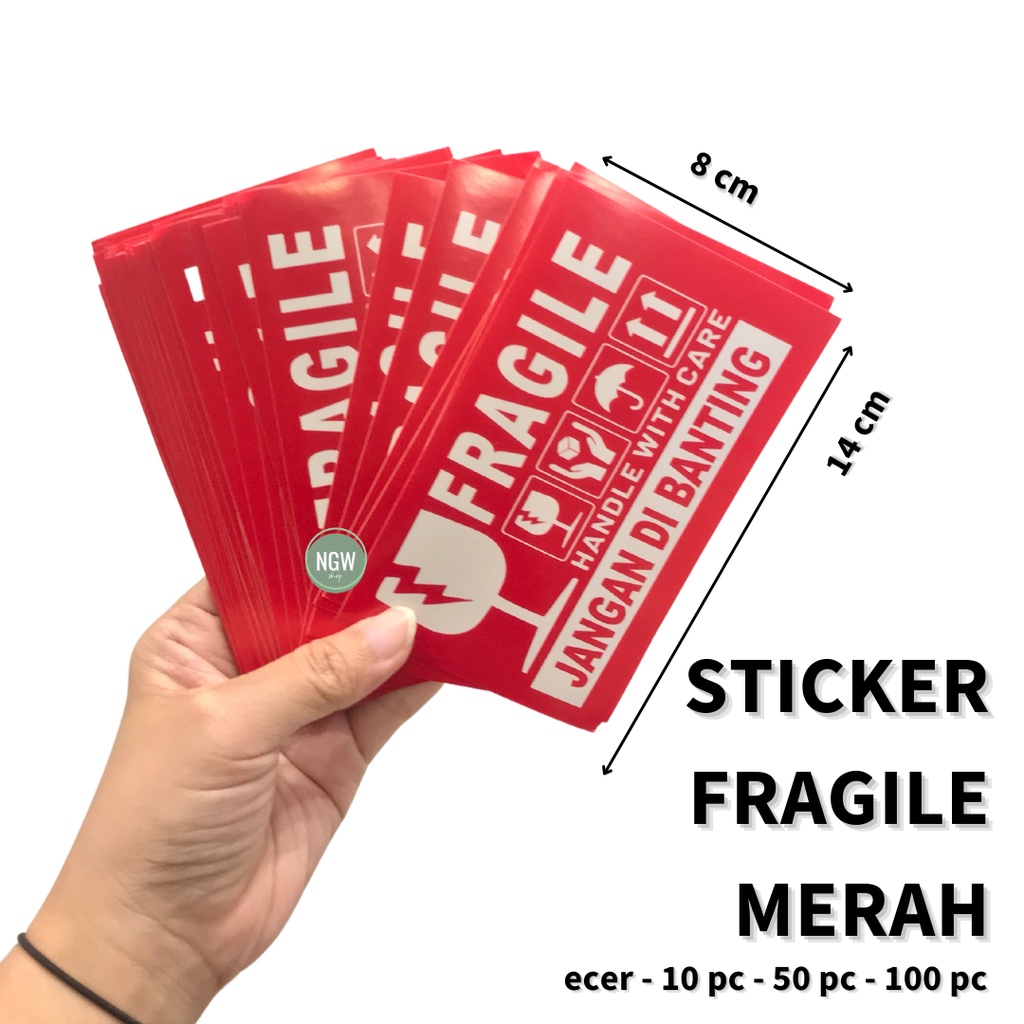 Sticker FRAGILE JANGAN DIBANTING 8 x 14 JUMBO pengiriman paket merah/putih