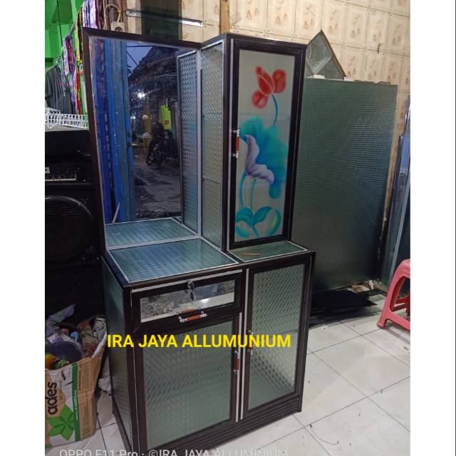 MEJA RIAS ALLUMUNIUM FULL KACA MOTIF