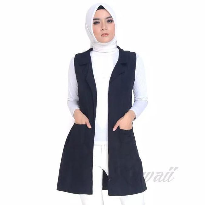 BAJU ROMPI VEST ATASAN KERJA PANJANG KERJA WANITA - HITAM, L