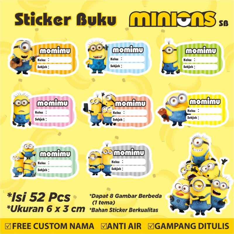 

Stiker/Sticker/Label Buku Pelajaran Anak/Remaja Custom Motif Minions